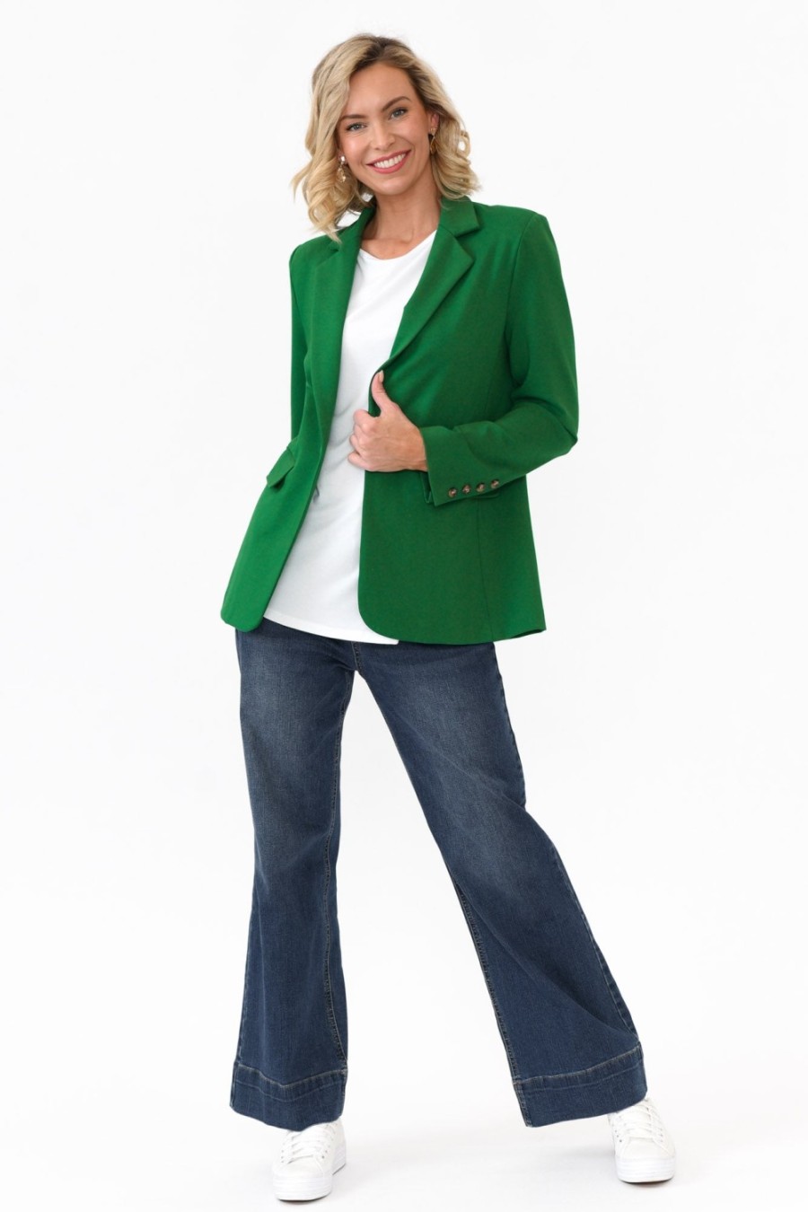 Clothing 365 Days Jackets | Audra Emerald Fitted Stretch Blazer