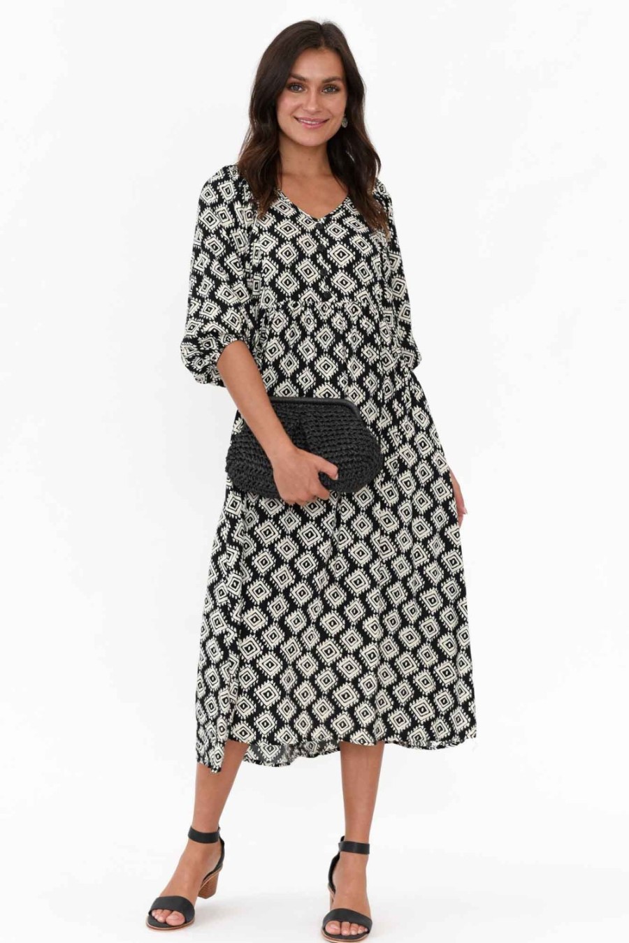 Clothing Willow Tree Midi Dresses | Trey Black Geo Midi Dress