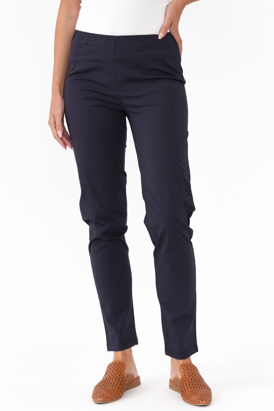 Clothing Orientique Pants | Devon Navy Cotton Stretch Pant