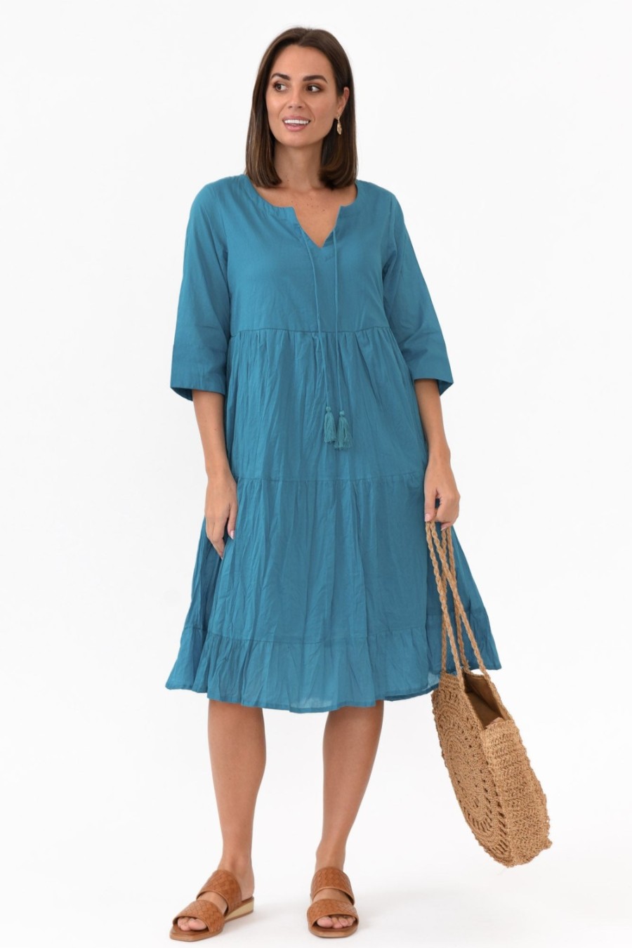 Clothing One Summer Cotton Dresses | Milana Ocean Crinkle Cotton Dress