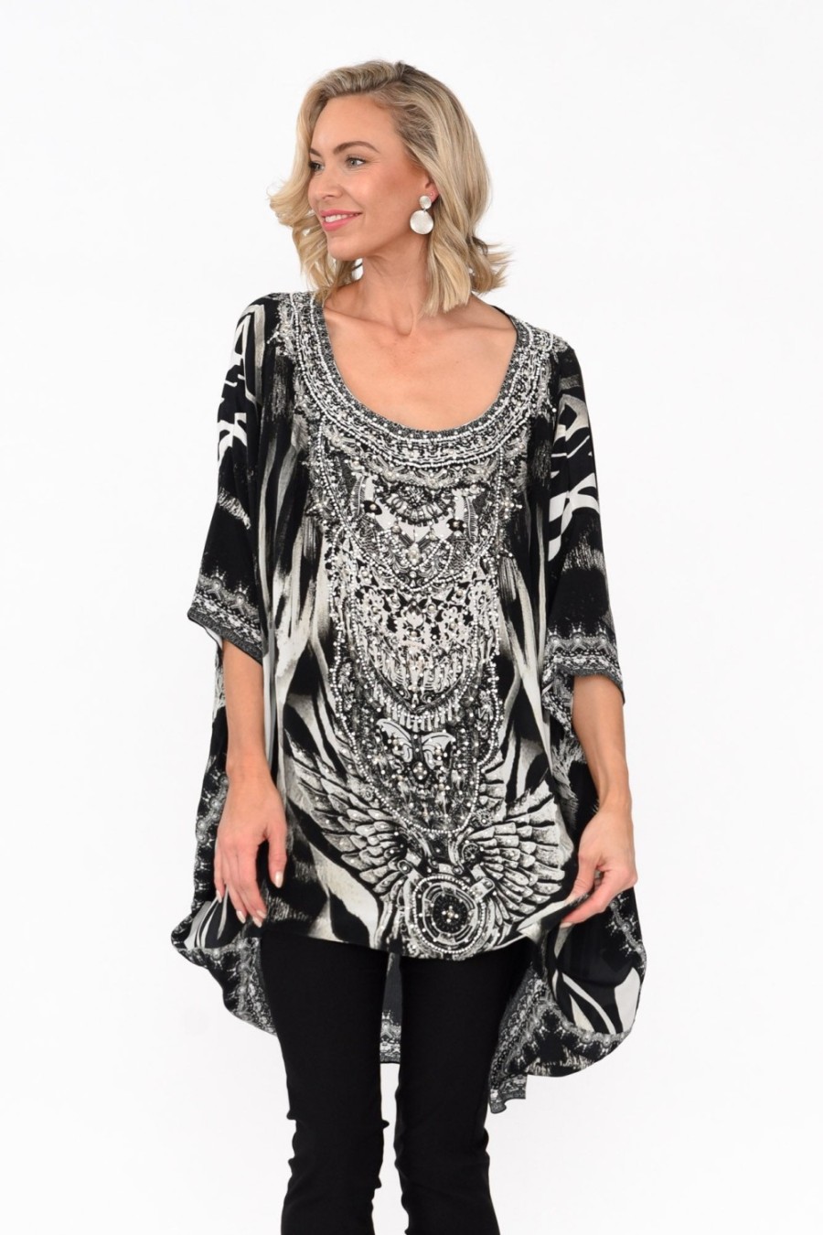 Clothing Fashion Spectrum Sleeved Tops | Zulu Black Silk Drape Top