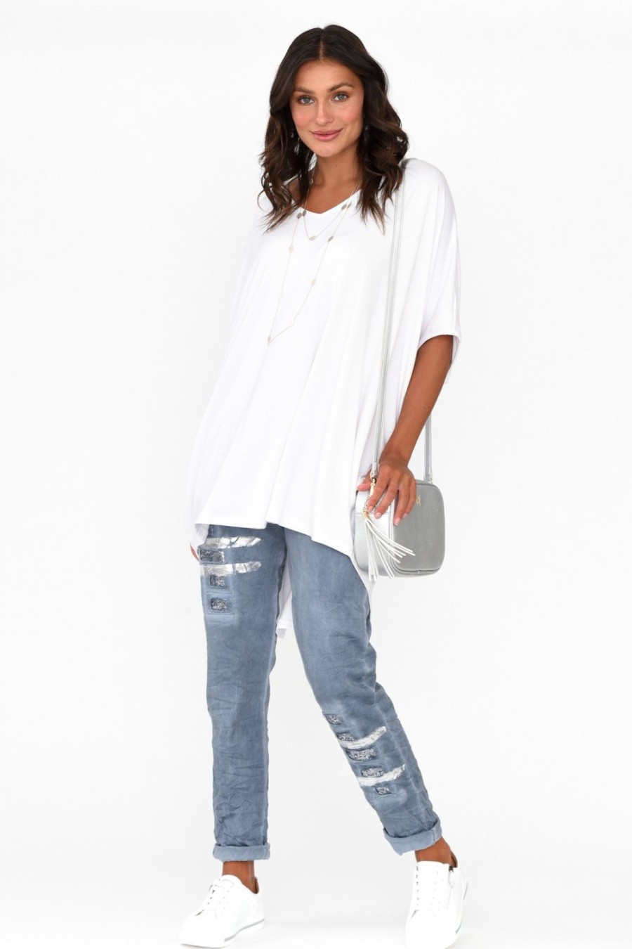 Clothing Pq Tunic Tops | Emory White Bamboo Batwing Top