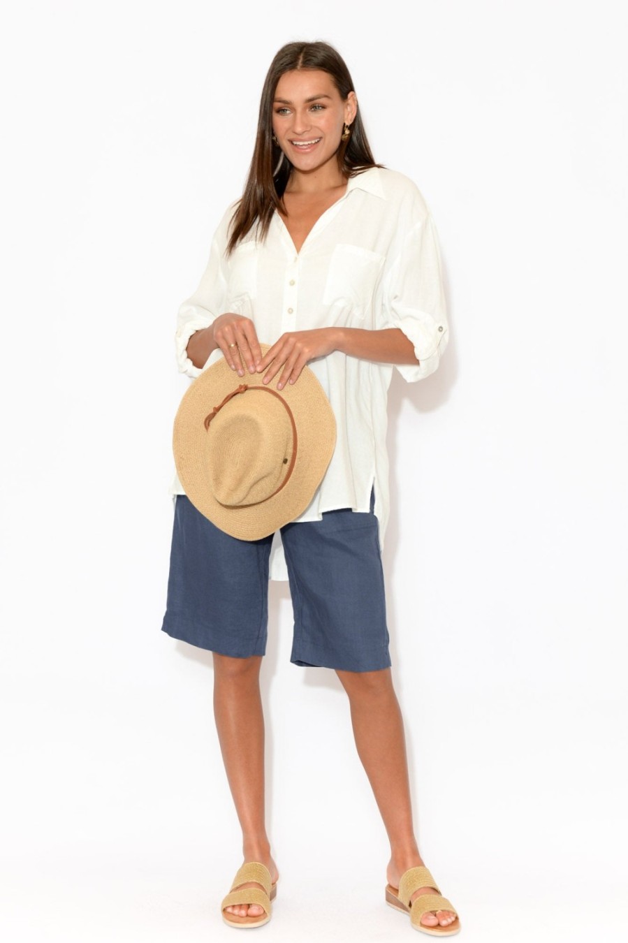 Clothing Gordon Smith Shorts | Aster Indigo Linen Short