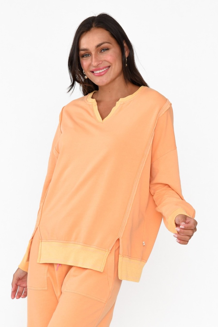 Clothing One Ten Willow Cotton Tops | Linnea Orange V Split Jumper