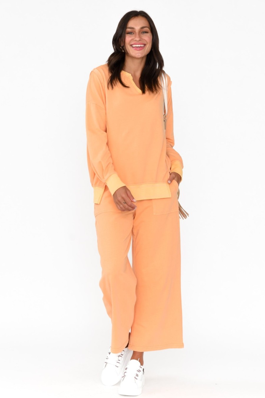 Clothing One Ten Willow Cotton Tops | Linnea Orange V Split Jumper