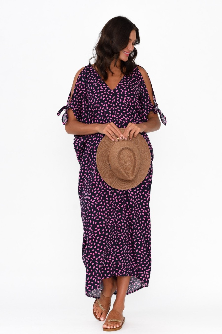 Clothing Hourglass Maxi Dresses | Carla Pink Fleck Cold Shoulder Kaftan