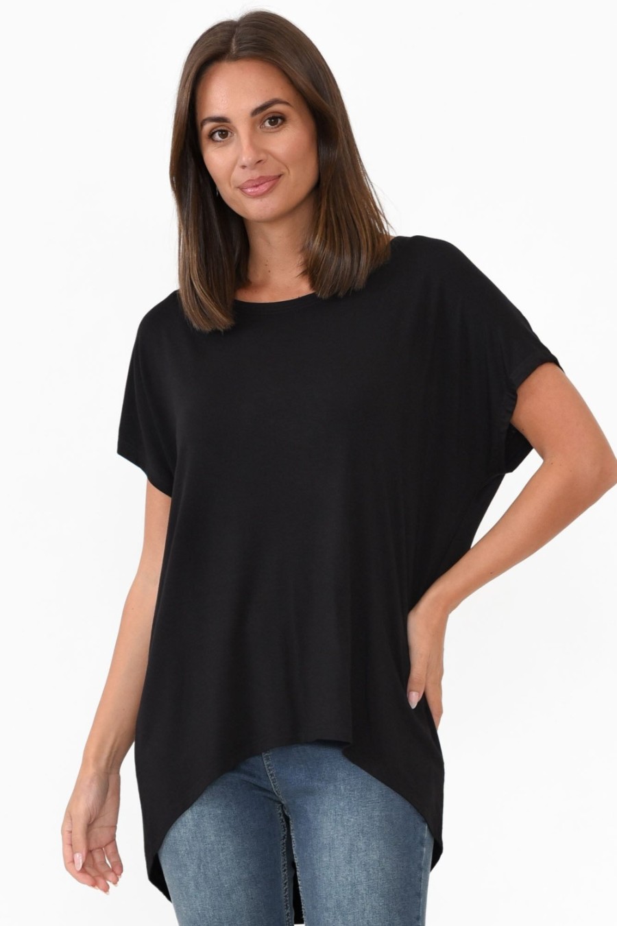 Clothing Bamboo Villa Sleeved Tops | Monica Black Bamboo Top