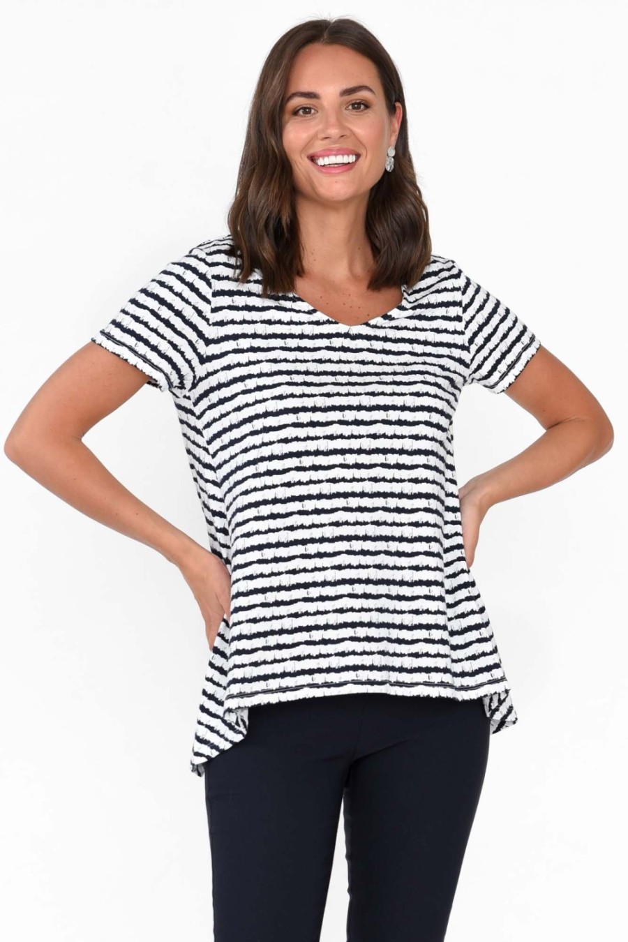 Clothing One Ten Willow Cotton Tops | Montreal Navy Stripe Cotton Tee