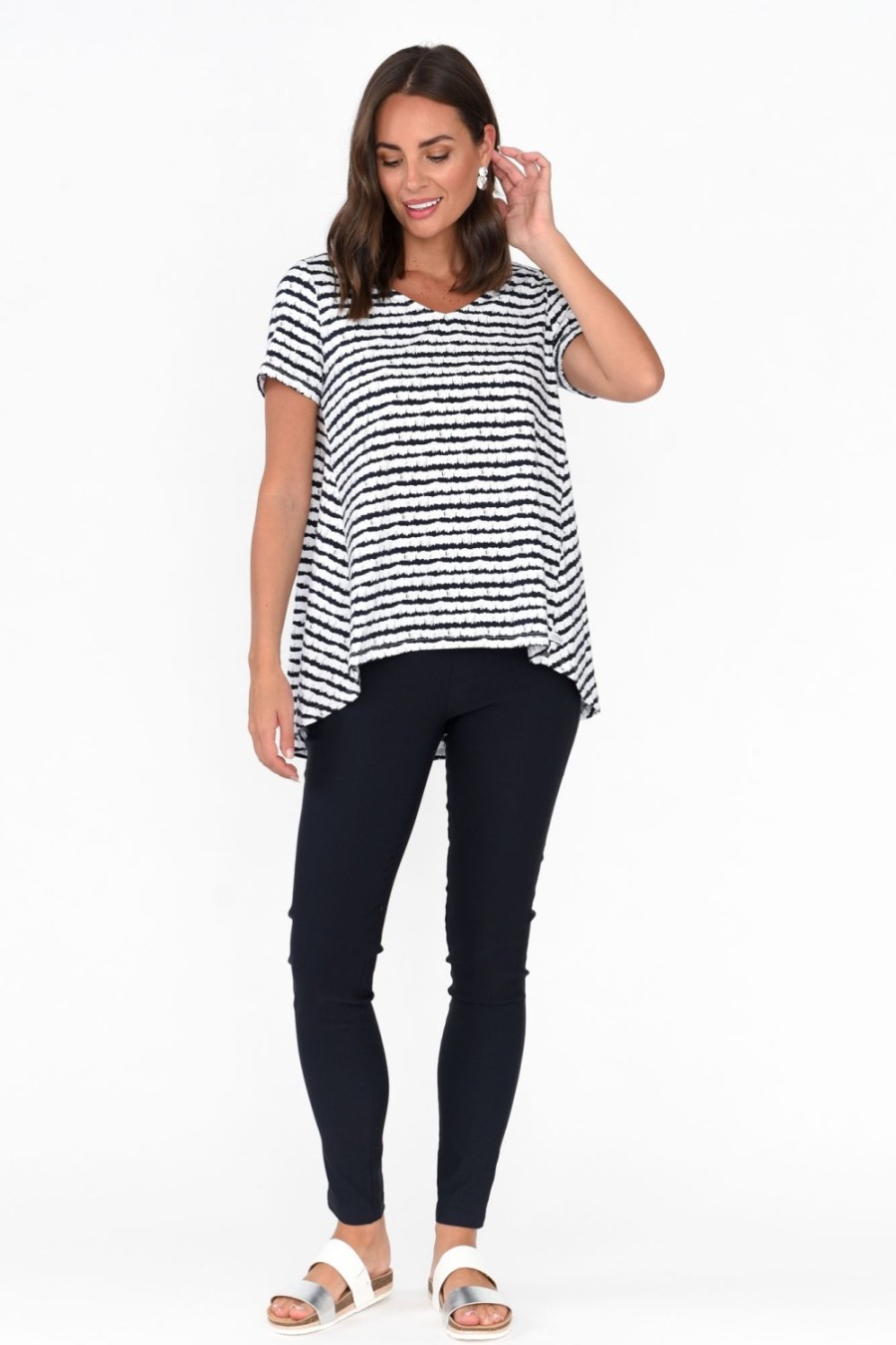 Clothing One Ten Willow Cotton Tops | Montreal Navy Stripe Cotton Tee