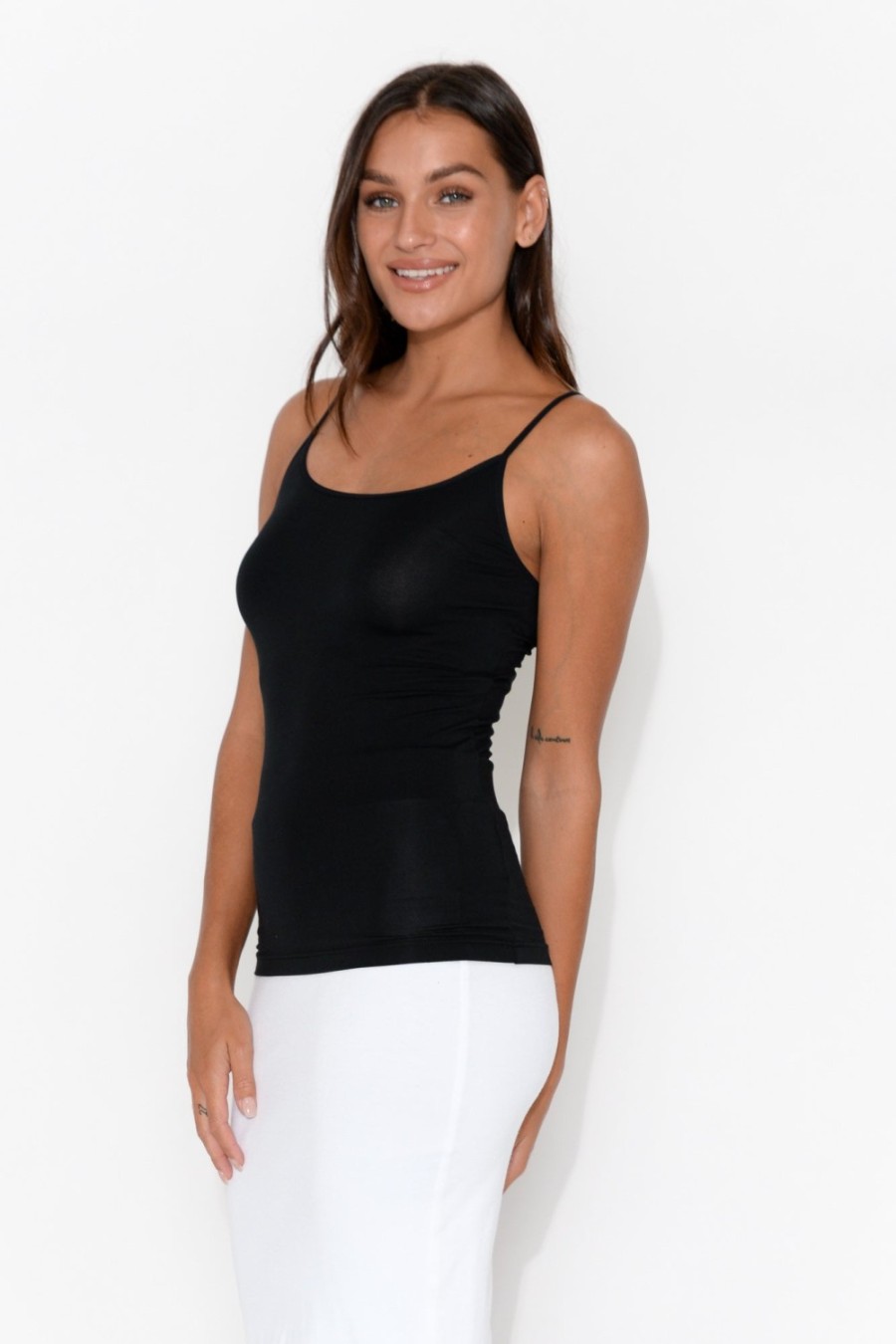 Clothing Tani Sleeveless Tops | Black Micro Modal Singlet