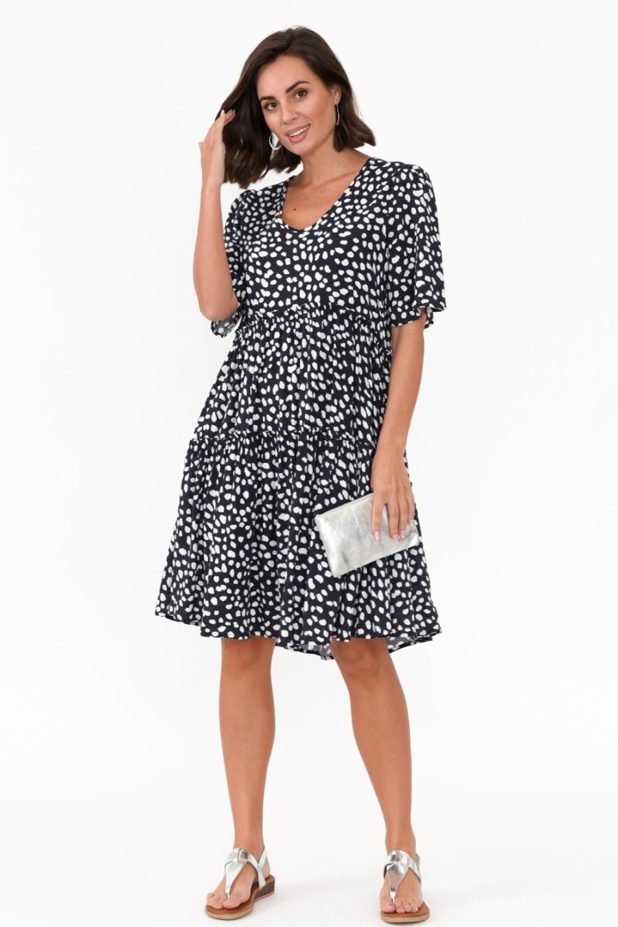 Clothing Slate the Label Above Knee Dresses | Denver Navy Spot Tier Dress