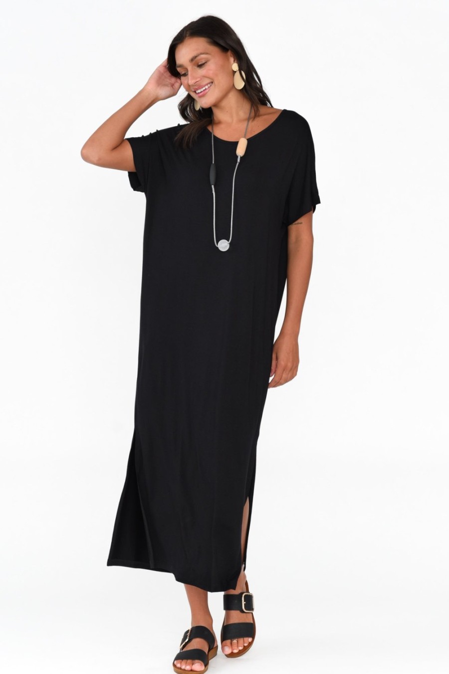 Clothing Pq Bamboo Dresses | Dempsey Black Bamboo Midi Dress