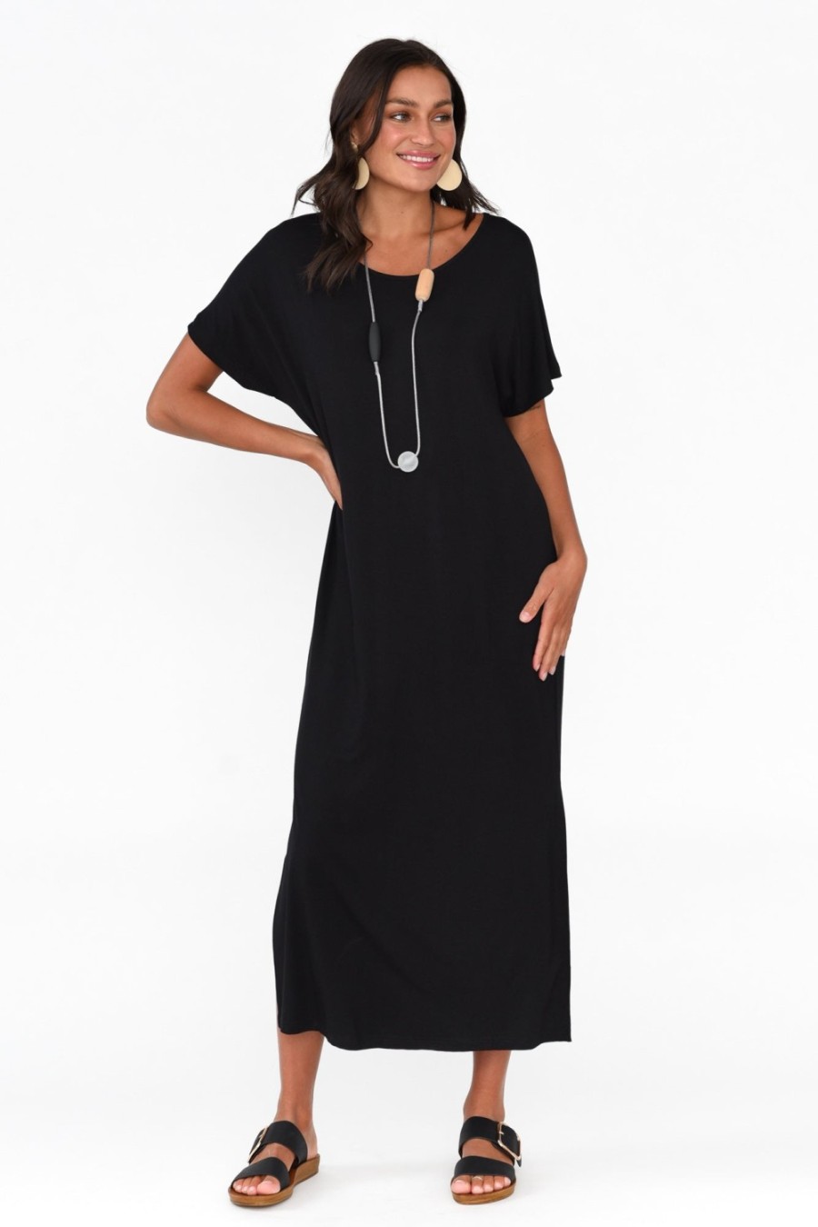 Clothing Pq Bamboo Dresses | Dempsey Black Bamboo Midi Dress