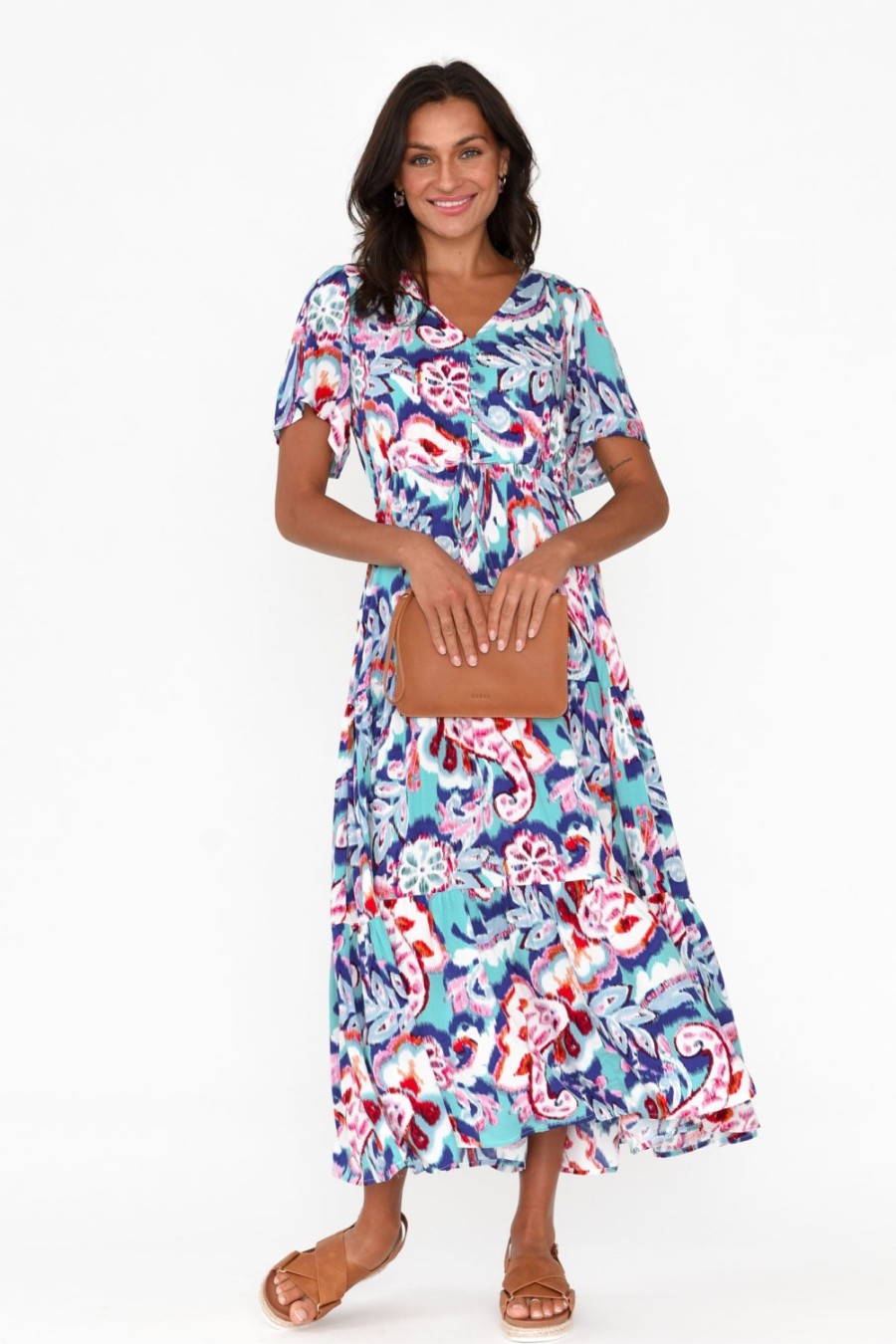 Clothing Willow Tree Midi Dresses | Solene Blue Garden Tier Dress