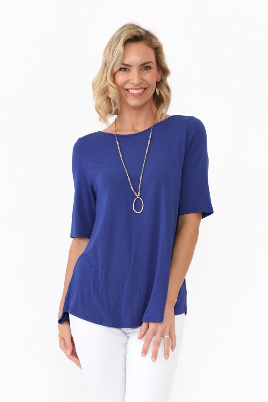 Clothing Tani Sleeved Tops | Cobalt Half Sleeve Micro Modal Top