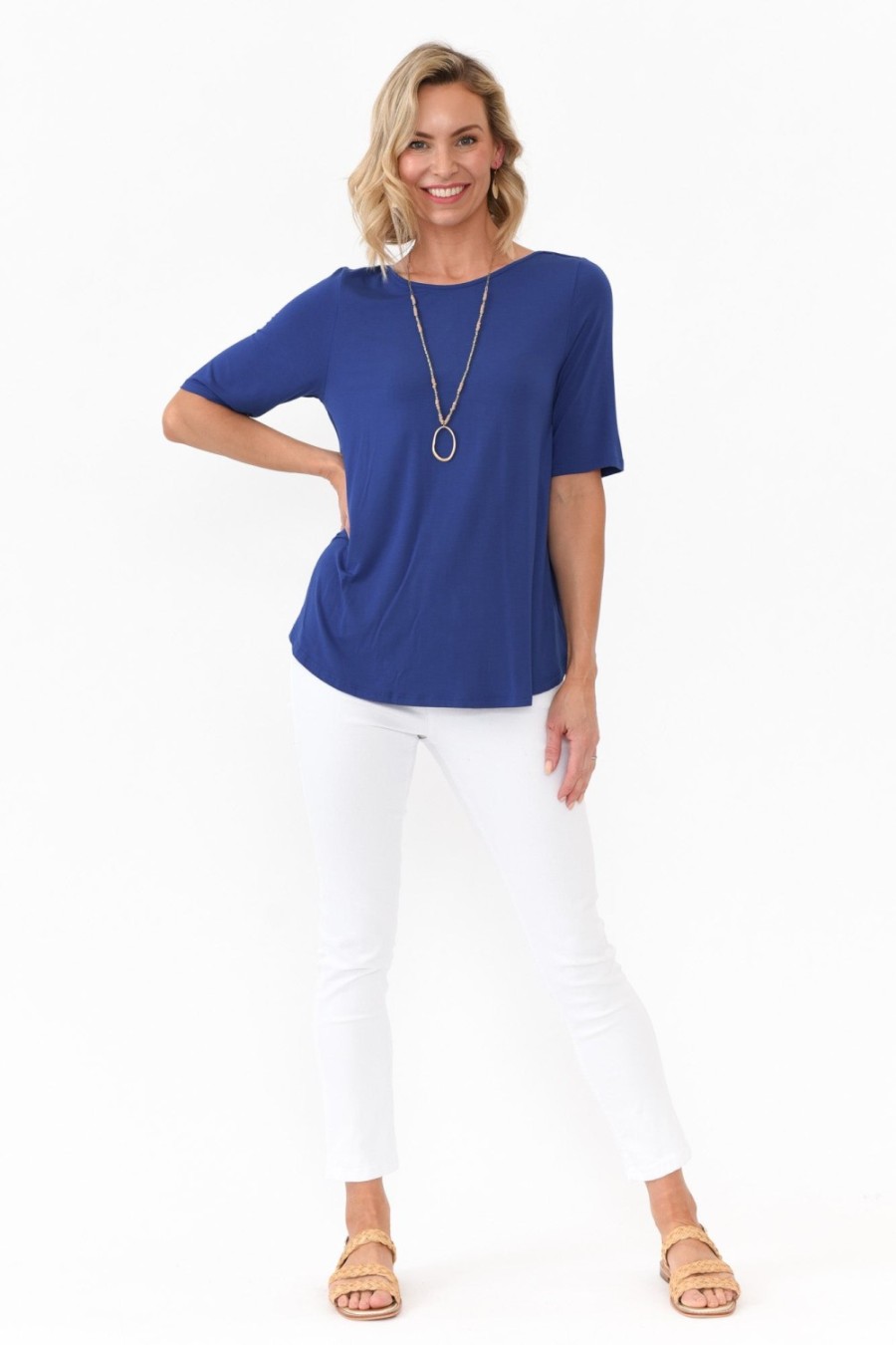 Clothing Tani Sleeved Tops | Cobalt Half Sleeve Micro Modal Top