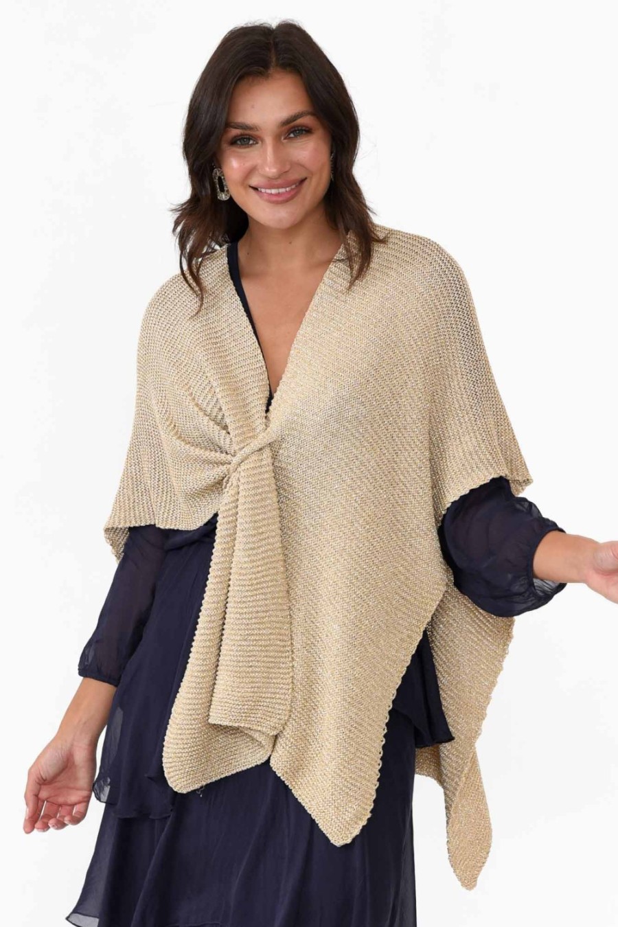 Clothing La Strada Ponchos | Dublin Gold Metallic Wrap