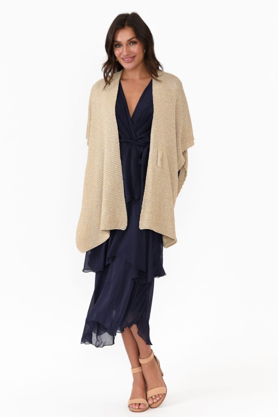 Clothing La Strada Ponchos | Dublin Gold Metallic Wrap