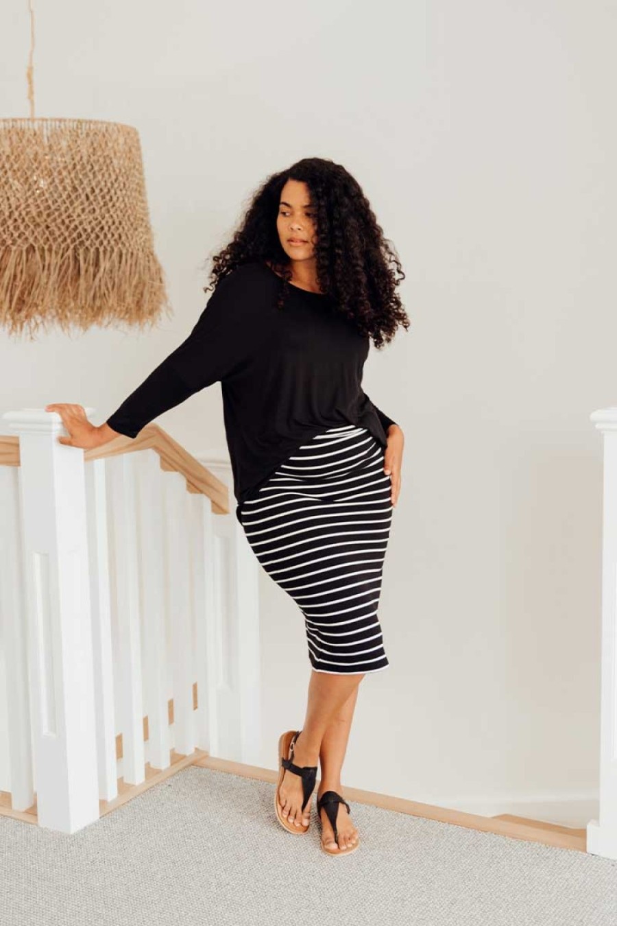 Clothing Betty Basics Skirts | Alicia Stripe Midi Skirt