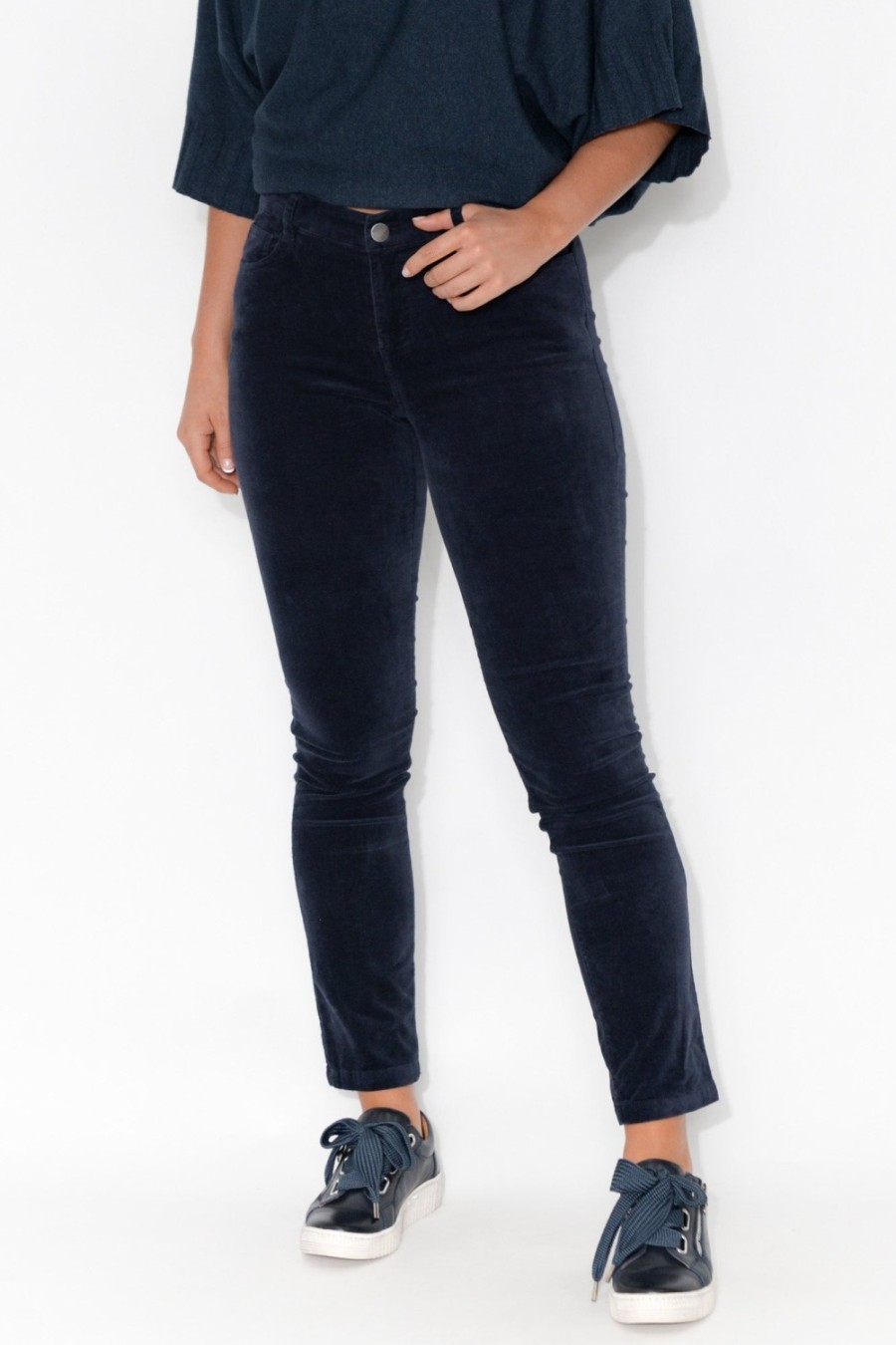 Clothing Foil Jeans | Kellie Navy Cotton Straight Leg Pant