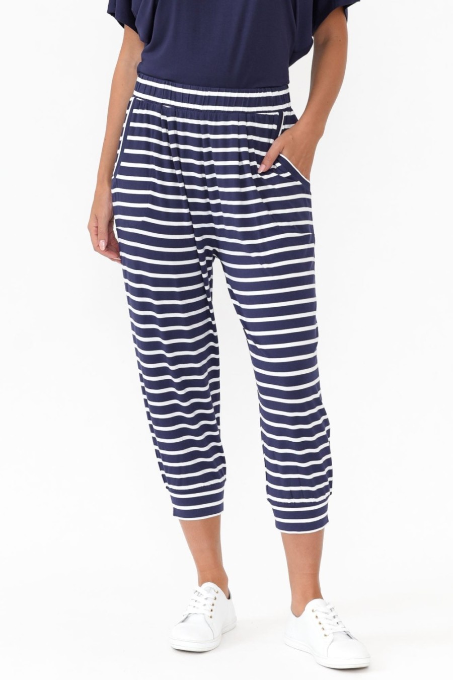 Clothing Betty Basics Pants | Navy Parisian Stripe Tokyo Slouch Pant