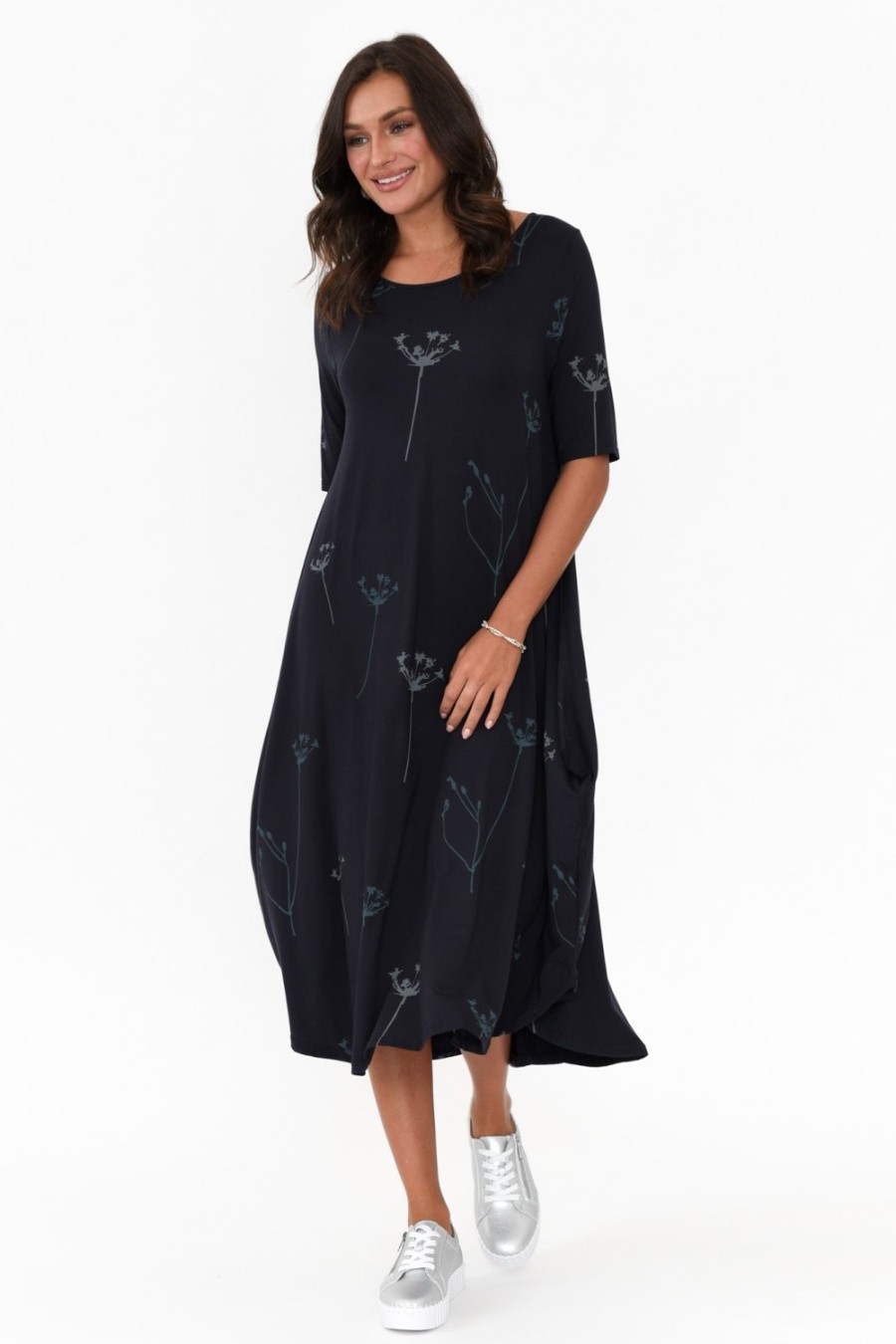 Clothing Tani Midi Dresses | Navy Dandelion Micro Modal Tri Drape Dress