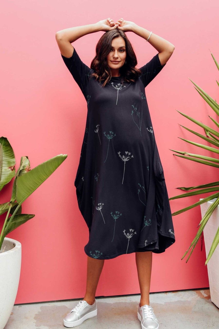 Clothing Tani Midi Dresses | Navy Dandelion Micro Modal Tri Drape Dress